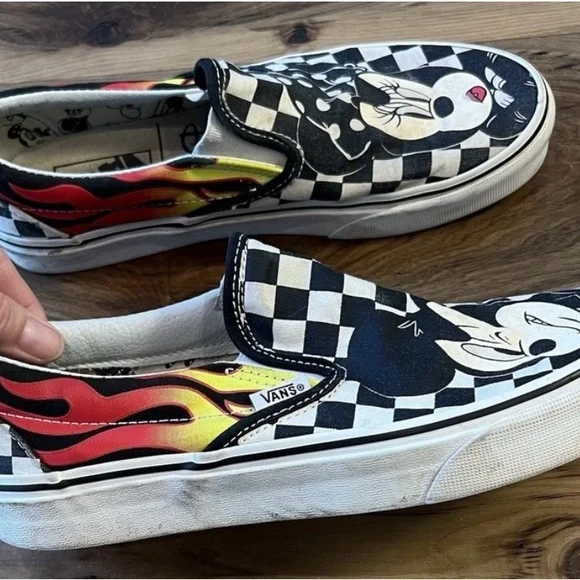 Vans DISNEY Checkered Slip-On Shoes Mickie & Minnie Worn HTF - Picture 9 of 10